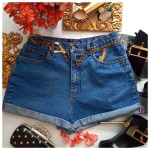 HALSTON High Waisted Mom Jean Shorts